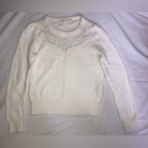 31 Sons De Mode Demodé Angora Mix Fuzzy Sweater Ivory Lace Collar Japan Size 36